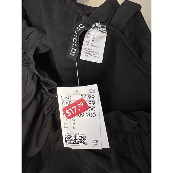 New H&M One Shoulder Mini Sheath Dress Medium Black Ruffle Trimmed LBD HOCO - Picture 3 of 6